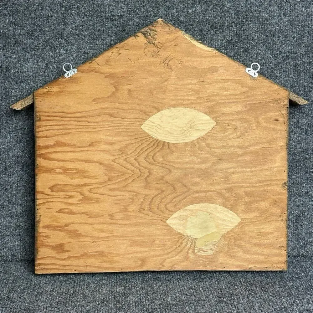 Vintage primitive wood trinket shelf house shape knick knacks display rustic 16”